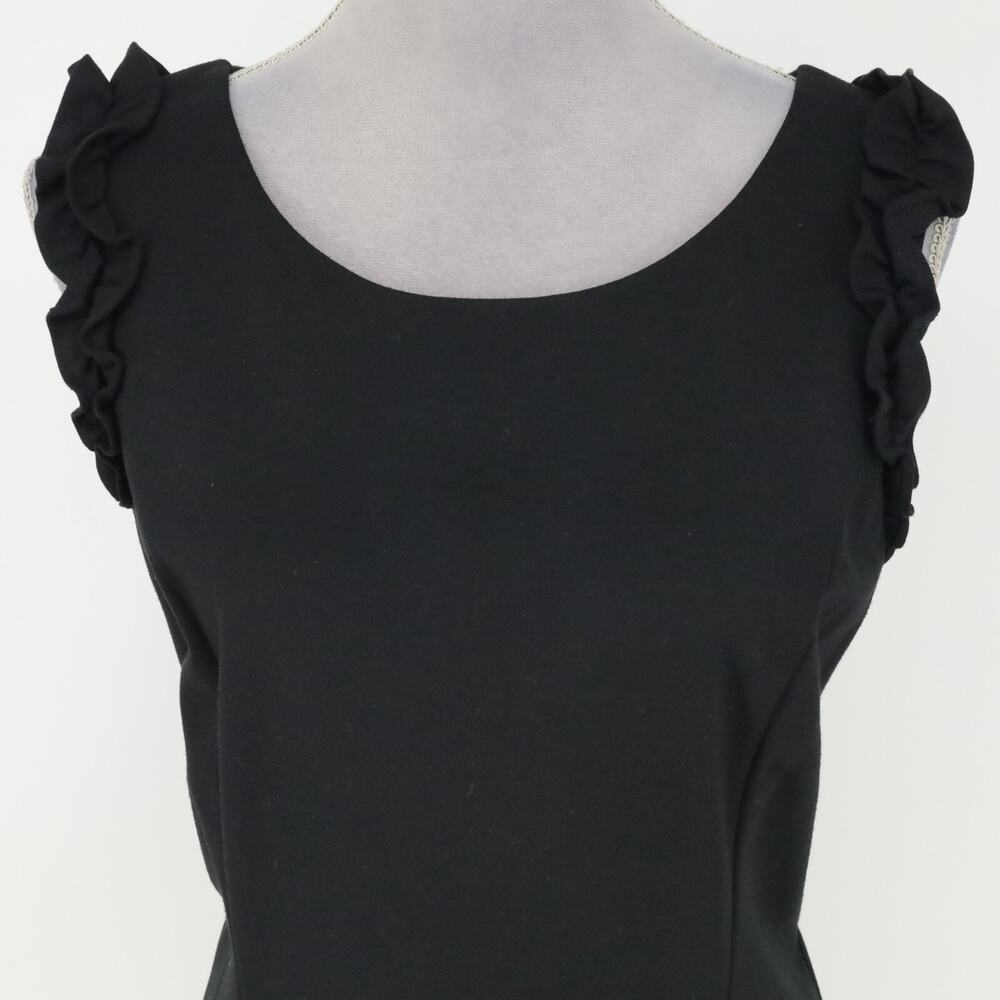 Talbots RSVP Dress Petites 12P Black Stretch Knit Sheath Zip Ruffles Sleeveless - Picture 14 of 15